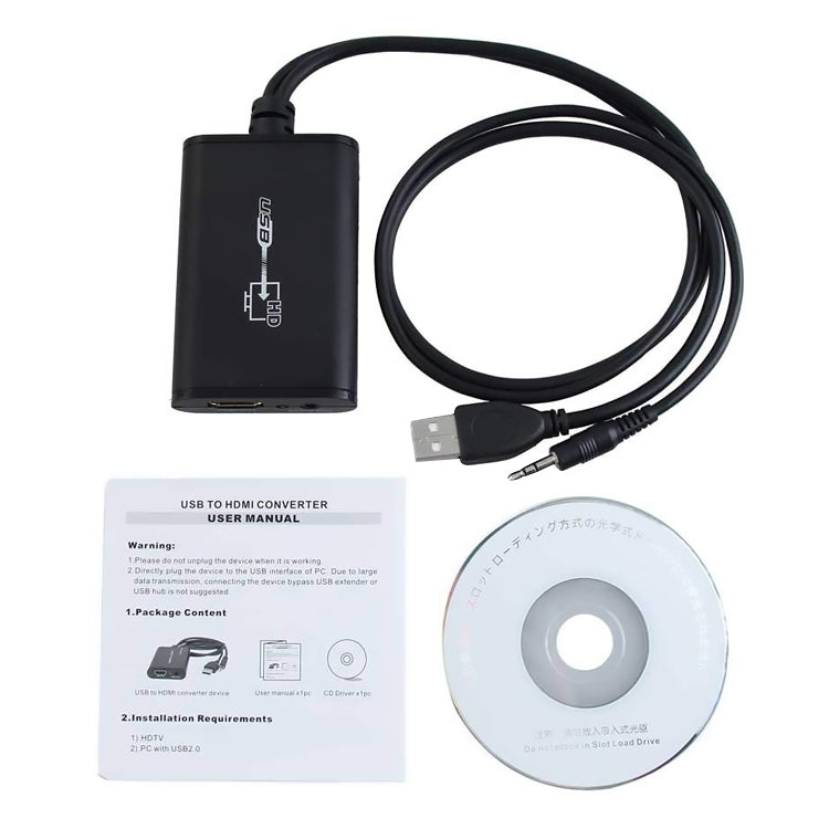 Adaptador USB 2.0 para HDMI Vídeo HD para HDTV, Suporta Full HD 1080P, USB 2.0