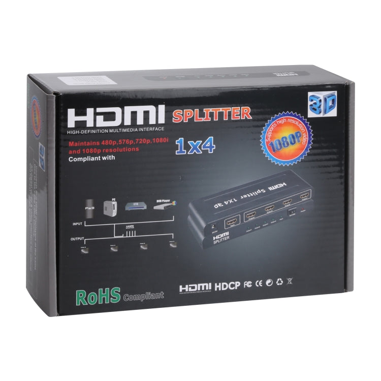Divisor HDMI 1x4 1080P, Versão 1.4, Plugue UE, 1x4 HDMI V1.3