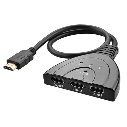 Comutador HDMI 3x1 com cabo em espiral até 1080P (banhado a ouro), 1080P