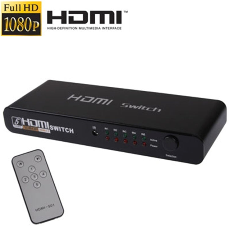 Comutador HDMI 5 Portas Full HD 1080P com interruptor e comando à distância, Versão 1.3 (5 entradas HDMI, 1 saída HDMI), Versão 1.3