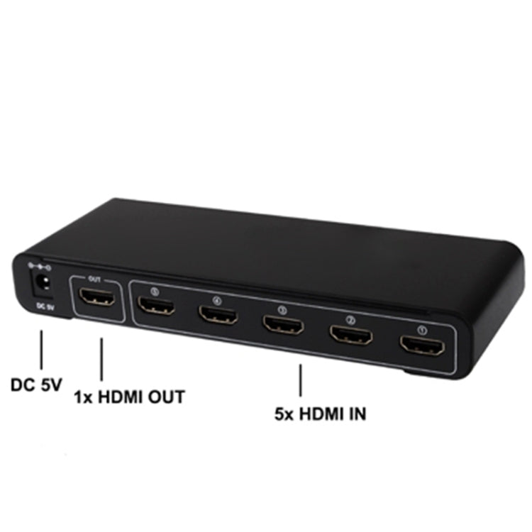Comutador HDMI 5 Portas Full HD 1080P com interruptor e comando à distância, Versão 1.3 (5 entradas HDMI, 1 saída HDMI), Versão 1.3