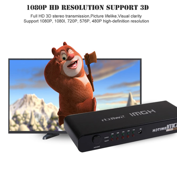 Comutador HDMI 5 Portas Full HD 1080P com interruptor e comando à distância, Versão 1.3 (5 entradas HDMI, 1 saída HDMI), Versão 1.3