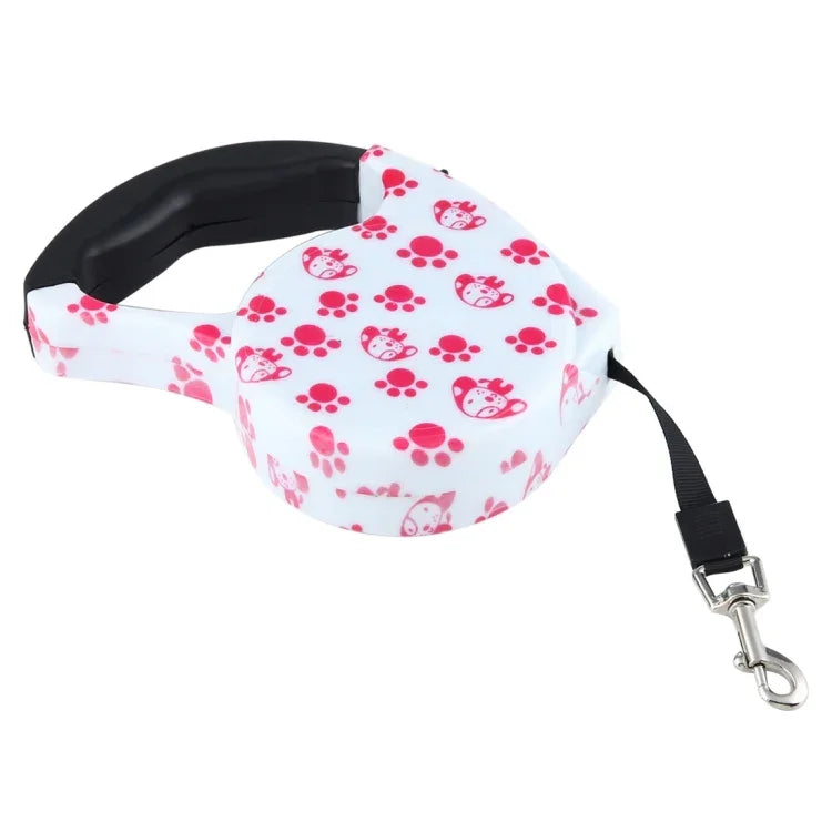 Trela Retrátil Fácil de Usar 5m com Padrão de Pegadas de Cão Rosa, Pegadas de Cão Rosa