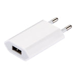 Carregador de Viagem com Porta USB Única 5V / 1A, Ficha UE, Ficha UE Branco