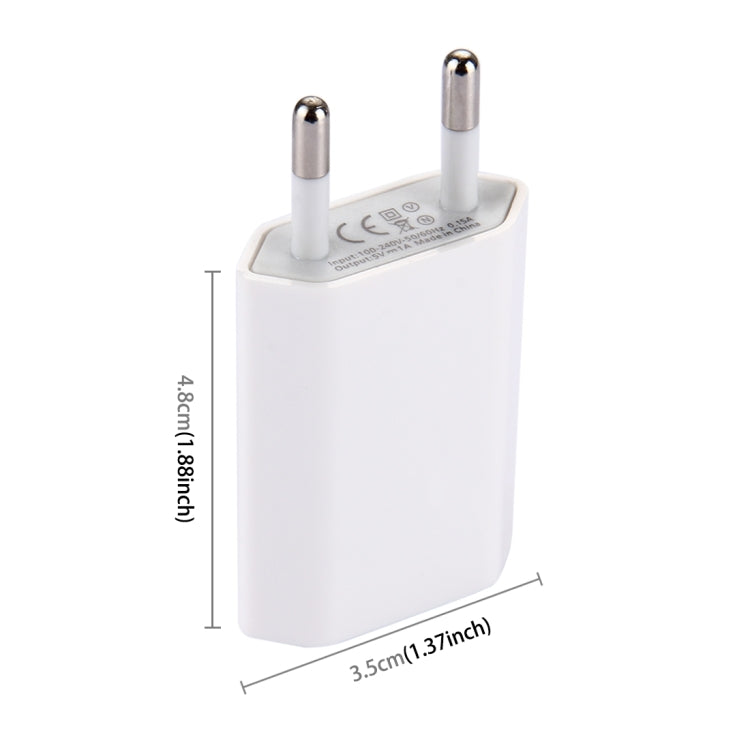 Carregador de Viagem com Porta USB Única 5V / 1A, Ficha UE, Ficha UE Branco