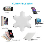 Conector divisor de auscultadores de 6 portas, compatível com telemóveis, tablets, auscultadores, leitor MP3, estéreo de carro/casa e mais
