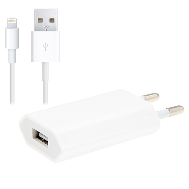 Adaptador de Carregador de Viagem 2 em 1 5V 1A com Ficha UE e Cabo de 1m de 8 Pinos para iPhone