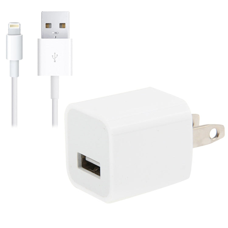 Adaptador de Carregador de Viagem 2 em 1 5V 1A com Ficha EUA e Cabo de 1m de 8 Pinos para iPhone
