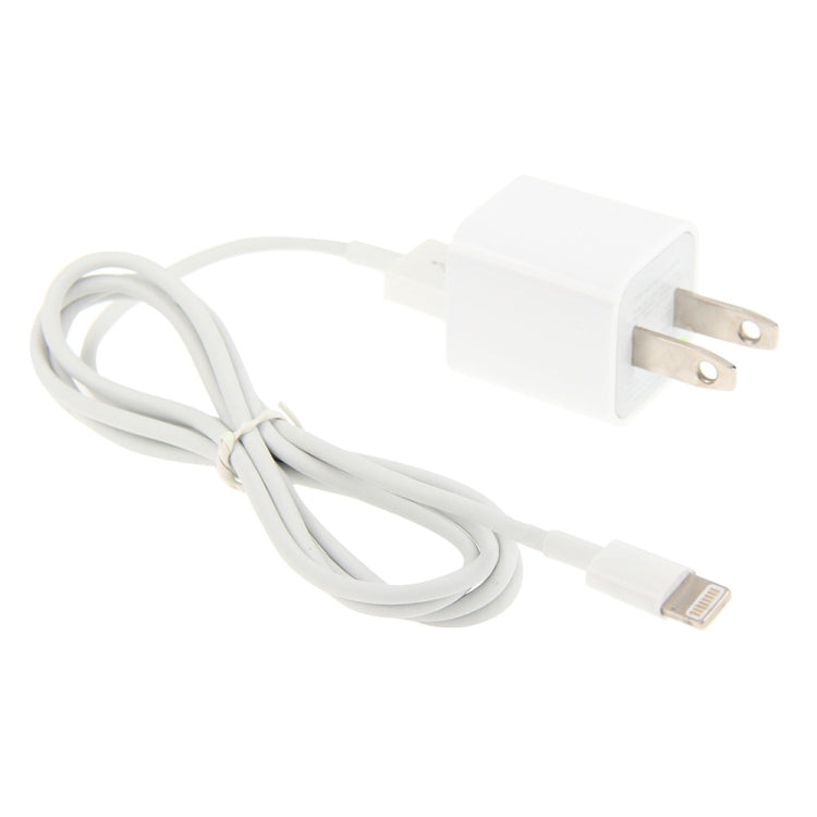 Adaptador de Carregador de Viagem 2 em 1 5V 1A com Ficha EUA e Cabo de 1m de 8 Pinos para iPhone