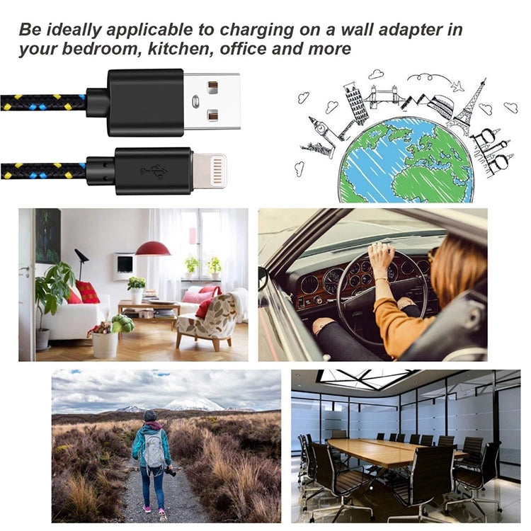 Cabo de carregamento e transferência de dados USB estilo rede de nylon 1m para iPhone, iPad, compatível até iOS 15.5