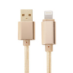 Cabo de Sincronização e Carregamento USB com Cabeça Metálica Estilo Tecido de 8 Pinos para iPhone, iPad, 1m