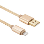 Cabo de Sincronização e Carregamento USB com Cabeça Metálica Estilo Tecido de 8 Pinos para iPhone, iPad, 1m