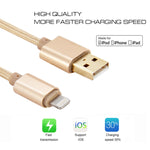 Cabo de Sincronização e Carregamento USB com Cabeça Metálica Estilo Tecido de 8 Pinos para iPhone, iPad, 1m