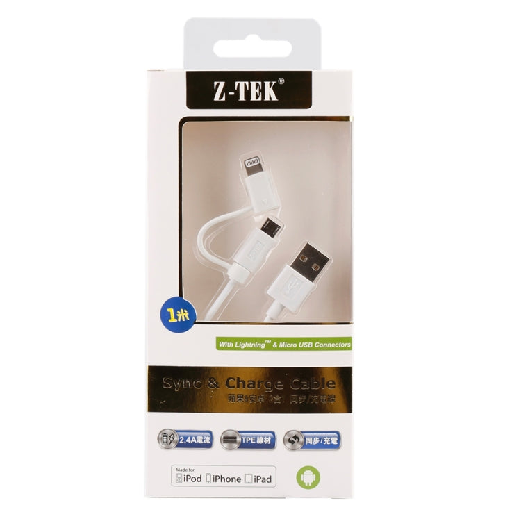 Cabo de Sincronização e Carregamento USB 2.0 Macho 1m MFI 2 em 1 8 Pinos + Micro USB