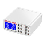 Carregador USB WLX-899 30W 5V 6A Saída 3.5A Máx, Carregador USB de Alta Velocidade com 6 Portas, Ecrã Digital e Cabo de 1.5m, WLX-899
