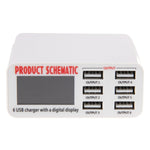 Carregador USB WLX-899 30W 5V 6A Saída 3.5A Máx, Carregador USB de Alta Velocidade com 6 Portas, Ecrã Digital e Cabo de 1.5m, WLX-899