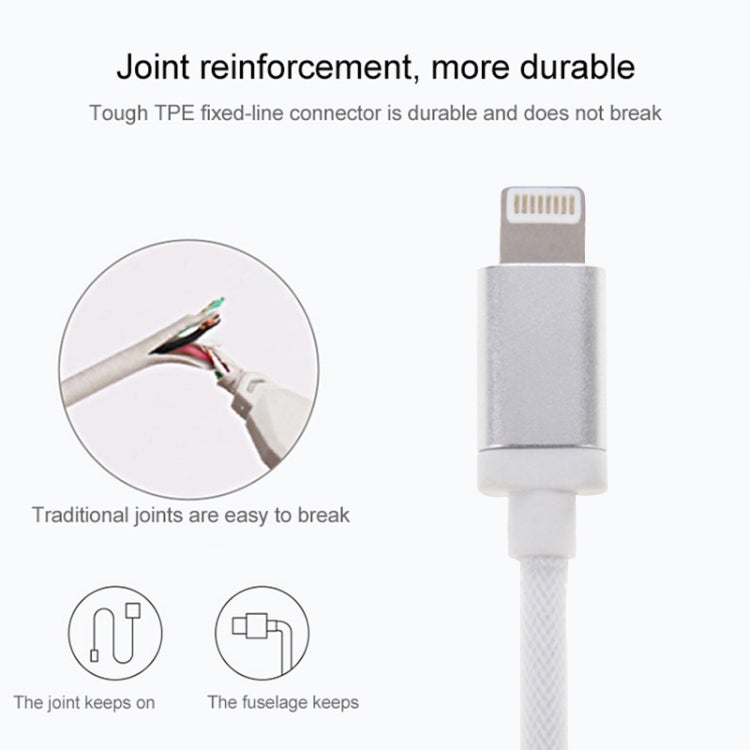 Cabo de Dados / Carregador USB com Cabeça Metálica Estilo Rede de 8 Pinos, Comprimento do Cabo: 25cm