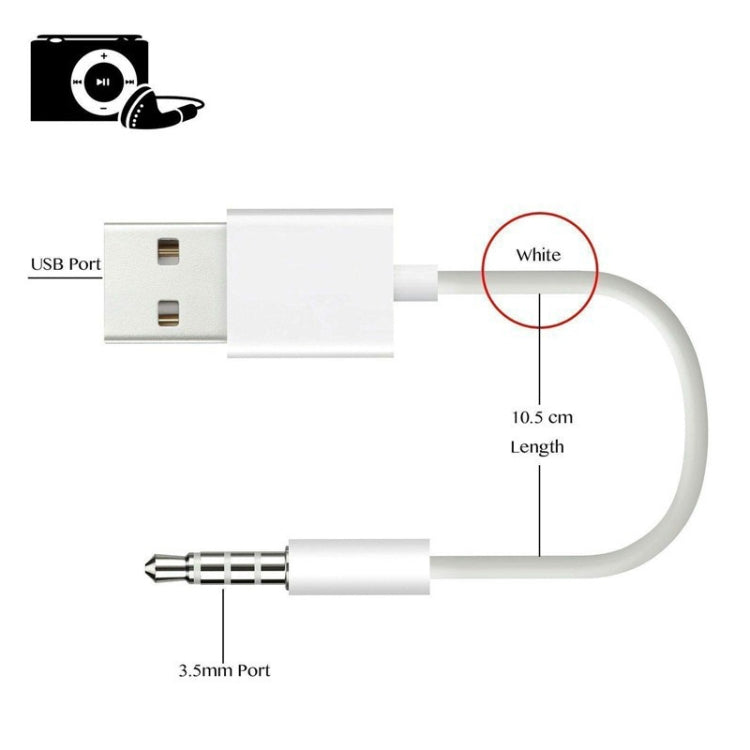JW-SM1 Cabo USB para Jack 3,5mm para Sincronização de Dados e Carregamento para iPod Shuffle 1ª / 2ª / 3ª / 4ª / 5ª / 6ª Geração, Comprimento: 10cm