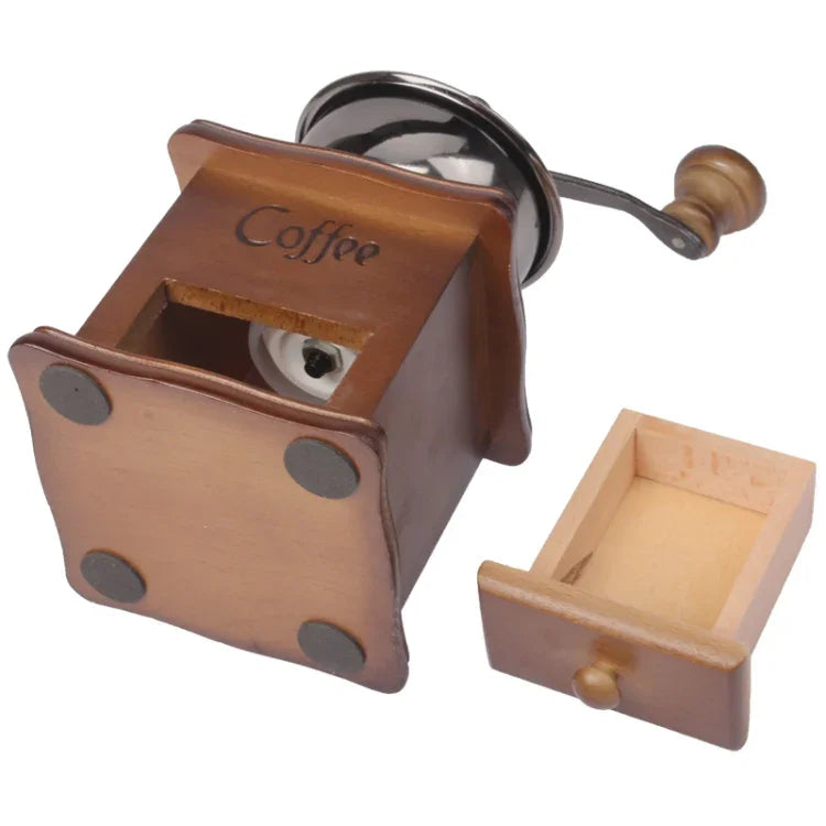 Moinho Manual de Café com Suporte, Tigela em Madeira, Moedor Antigo de Grãos de Café, Madeira