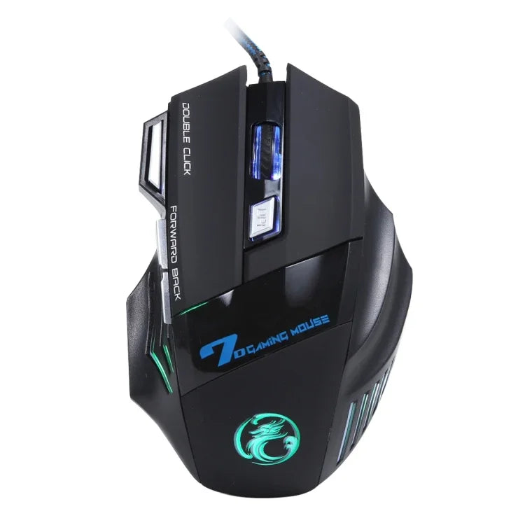 Rato Óptico Gaming com Fio X7, 7 Botões com Roda de Scroll, 5000 DPI LED para Computador PC Portátil, X7 7 Botões (Preto)