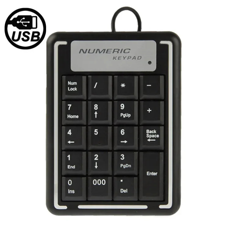 Teclado Numérico USB Não Sincronizado para Portátil com 19 Teclas, 19 Teclas