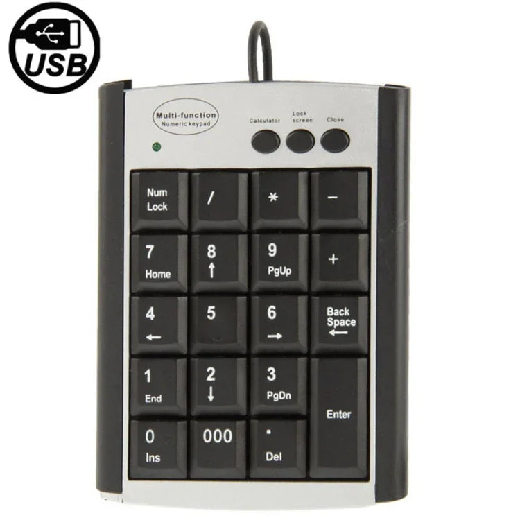 Teclado Multifuncional USB Não Sincronizado para Portátil com 19 Teclas, Teclado Multifuncional
