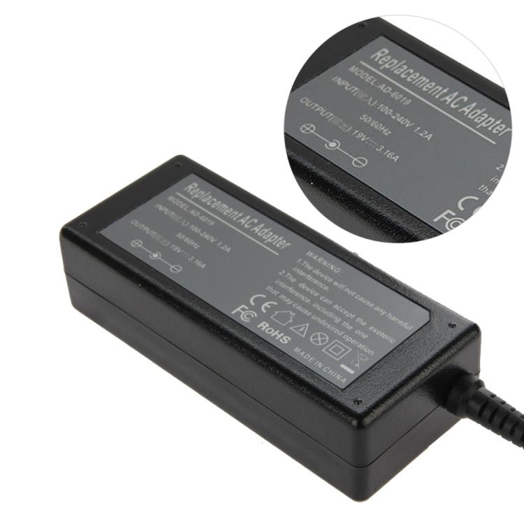 Adaptador AC AD-6019 60W 19V 3,16A para Portátil Samsung, Pontas de Saída: 5,5mm x 3,0mm