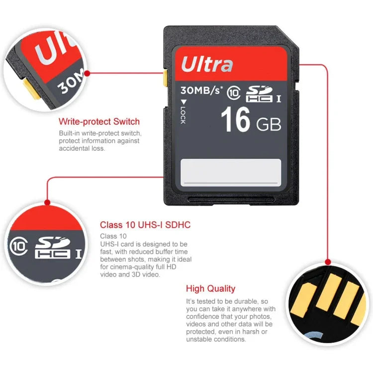 Cartão de Memória para Câmara SDHC Classe 10 Ultra Alta Velocidade 16GB (Capacidade 100% Real), 16GB