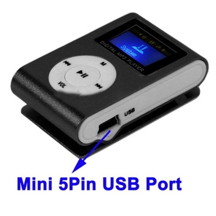 Leitor MP3 com Slot para Cartão TF / Micro SD, Ecrã LCD, Clipe Metálico, com Ecrã LCD