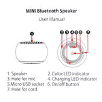 Coluna Bluetooth Sem Fios Mini Metal, Mãos Livres, Indicador LED