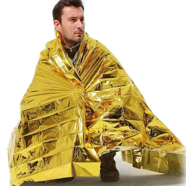 Manta de Emergência Compacta, Leve, Aluminizada, à Prova de Vento e Água, Envolvente Corporal, Folha de Sobrevivência para Exterior 140 x 210cm, 140x210cm