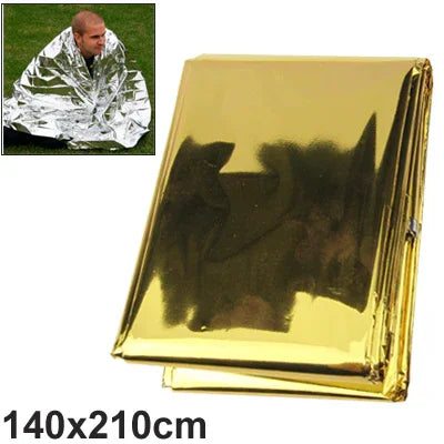 Manta de Emergência Compacta, Leve, Aluminizada, à Prova de Vento e Água, Envolvente Corporal, Folha de Sobrevivência para Exterior 140 x 210cm, 140x210cm