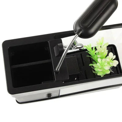 Aquário de Secretária USB Mini Tanque de Peixes com Água Corrente e 6 Luzes LED, Ecrã LCD com Relógio, Calendário, Hora e Alarme (Capacidade para 1,5 Quartos de Água)