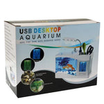 Aquário de Secretária USB Mini Tanque de Peixes com Água Corrente e 6 Luzes LED, Ecrã LCD com Relógio, Calendário, Hora e Alarme (Capacidade para 1,5 Quartos de Água)