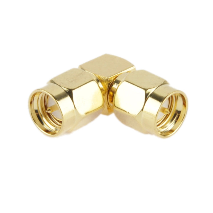 Adaptador SMA macho banhado a ouro para SMA macho com ângulo de 90 graus, SMA macho para macho