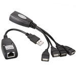 Extensor de rede USB 2.0 CAT5 / CAT5E / CAT6 RJ45 para 4 portas USB cabo repetidor LAN, 4 portas USB