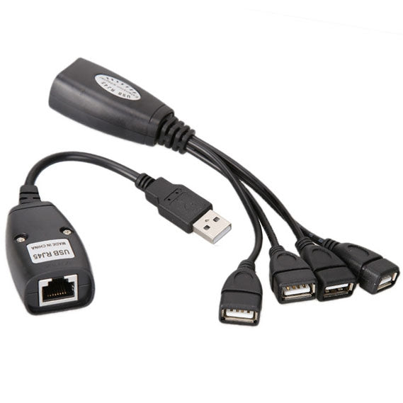 Extensor de rede USB 2.0 CAT5 / CAT5E / CAT6 RJ45 para 4 portas USB cabo repetidor LAN, 4 portas USB