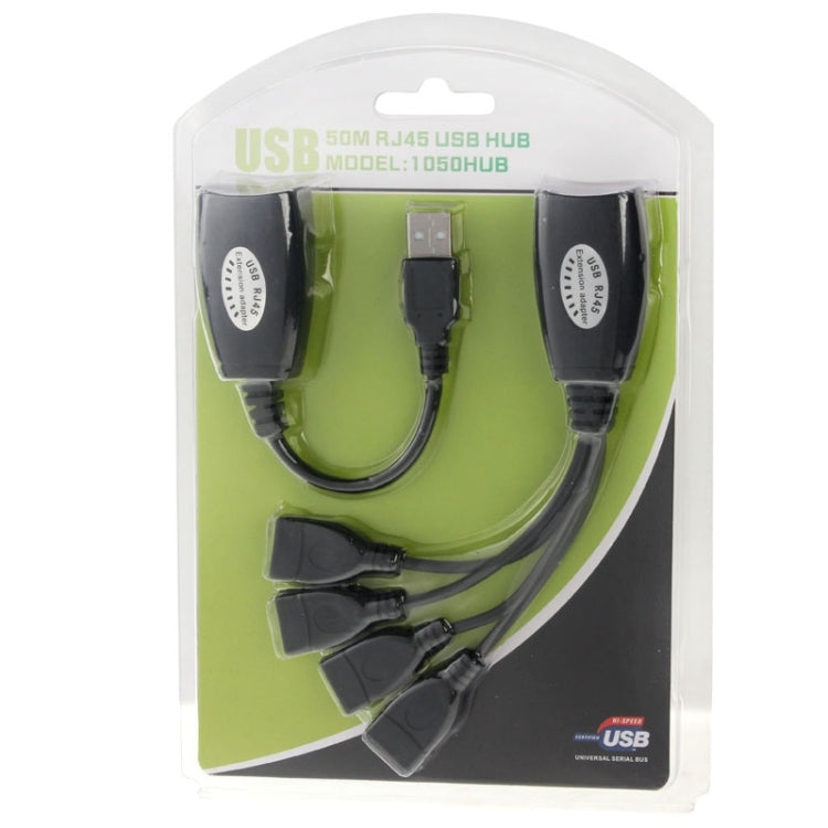 Extensor de rede USB 2.0 CAT5 / CAT5E / CAT6 RJ45 para 4 portas USB cabo repetidor LAN, 4 portas USB