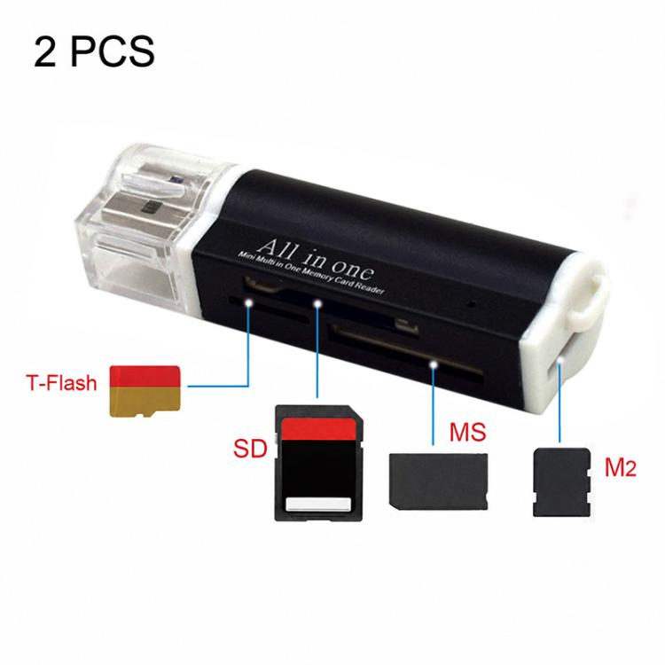 2 unidades leitor de cartões de memória multi tudo em 1 USB 2.0 Mini SD SDHC TF M2 MMC MS PRO DUO