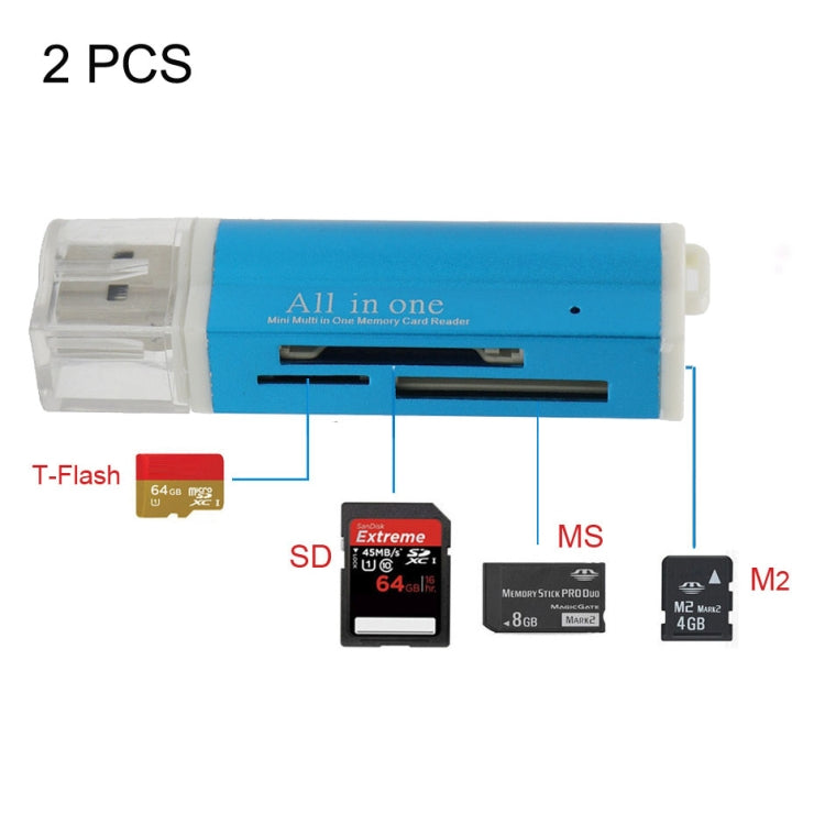2 unidades leitor de cartões de memória multi tudo em 1 USB 2.0 Mini SD SDHC TF M2 MMC MS PRO DUO