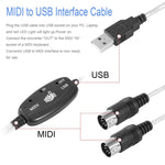 Cabo adaptador conversor de interface USB para piano elétrico MIDI, Comprimento: 1,8m