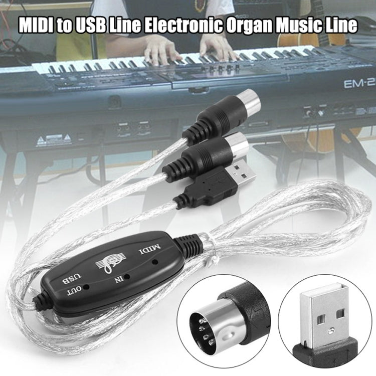 Cabo adaptador conversor de interface USB para piano elétrico MIDI, Comprimento: 1,8m