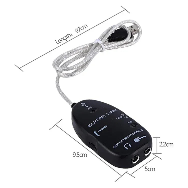Cabo USB Interface Guitar Link para PC / MAC Gravação, Cabo USB Interface Guitar Link (Preto), Cabo USB Interface Guitar Link (Branco)