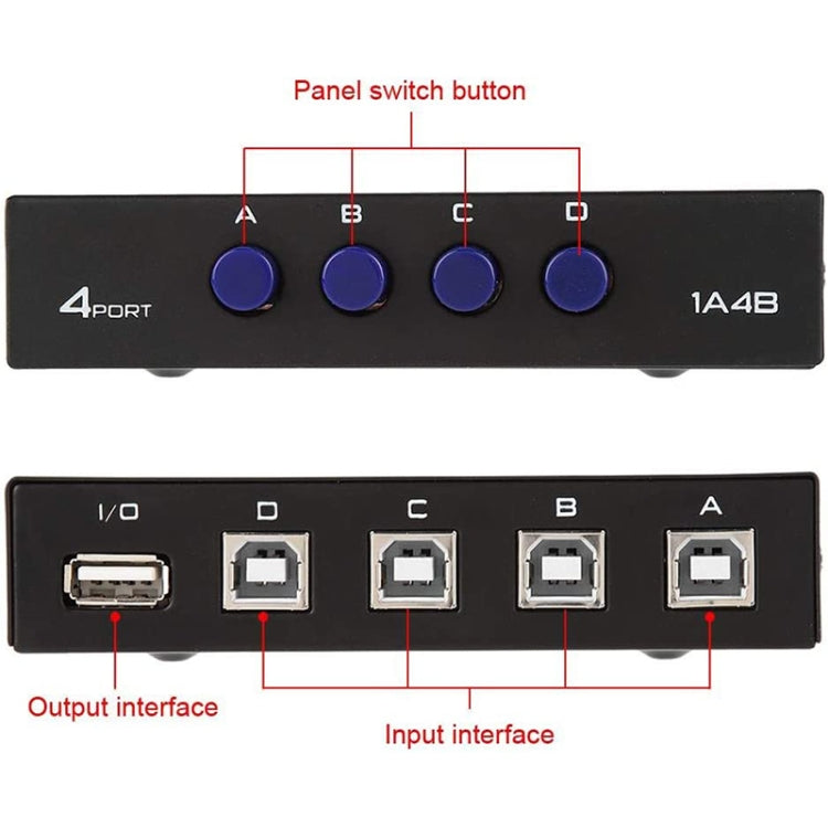 FENGJIE FJ-IA4B-C Caixa de comutador de partilha de tecla USB 2.0 de alta velocidade com 4 portas para PC, computador, scanner, impressora, FENGJIE FJ-IA4B-C
