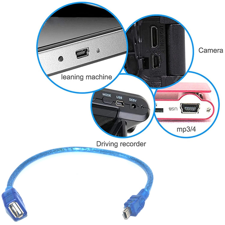 Cabo Adaptador OTG Mini USB 5 Pinos para USB 2.0 AF, Comprimento: 22cm (Azul), 22cm