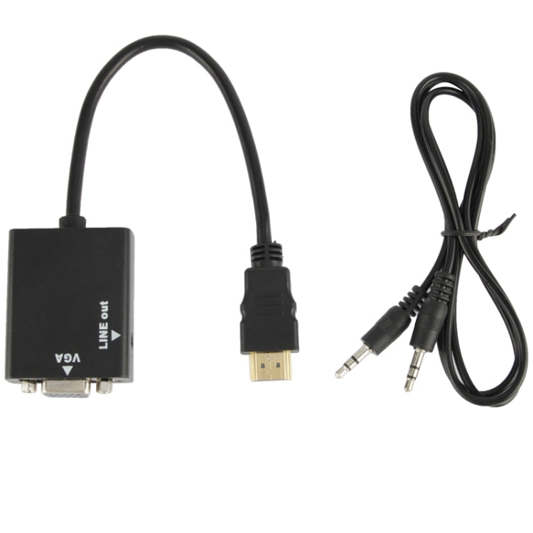 Cabo de Conversão de Vídeo HDMI para VGA + Saída de Áudio 26cm com Cabo de Áudio 3,5mm, Suporta Full HD 1080P, Comprimento: 26cm