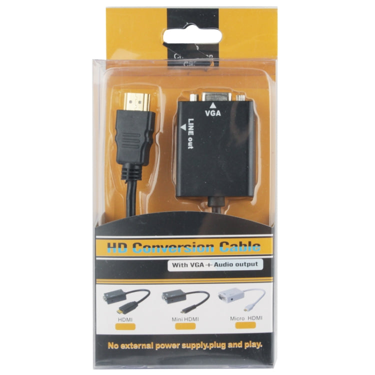 Cabo de Conversão de Vídeo HDMI para VGA + Saída de Áudio 26cm com Cabo de Áudio 3,5mm, Suporta Full HD 1080P, Comprimento: 26cm
