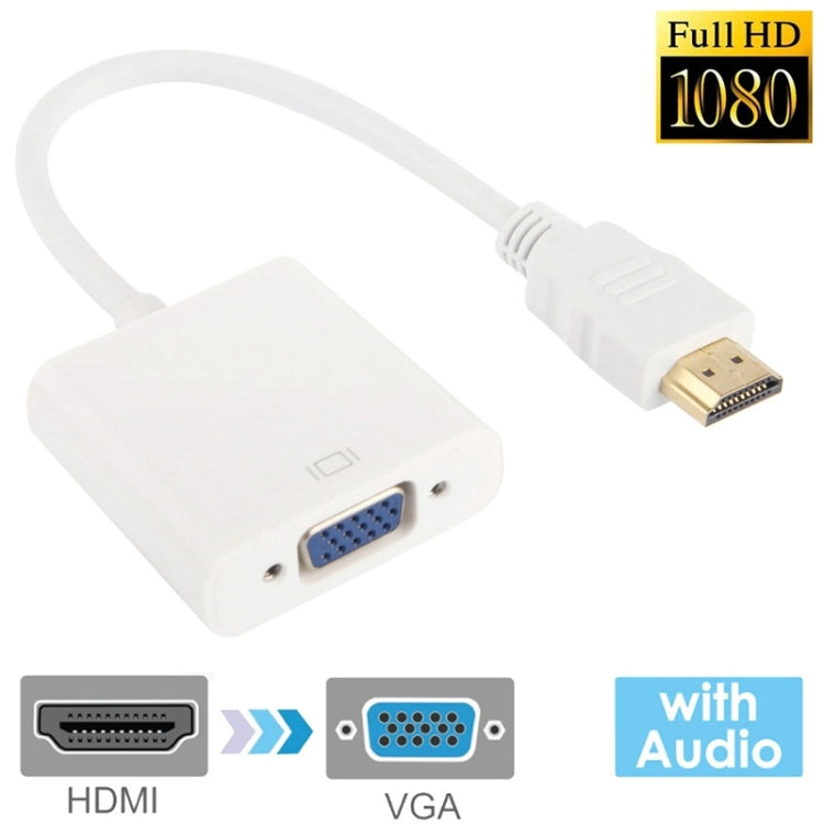Cabo HDMI para VGA + Saída de Áudio Full HD 1080P 24cm para Computador / DVD / Receptor Digital / Portátil / Telemóvel / Media Player, Comprimento: 24cm (Branco)