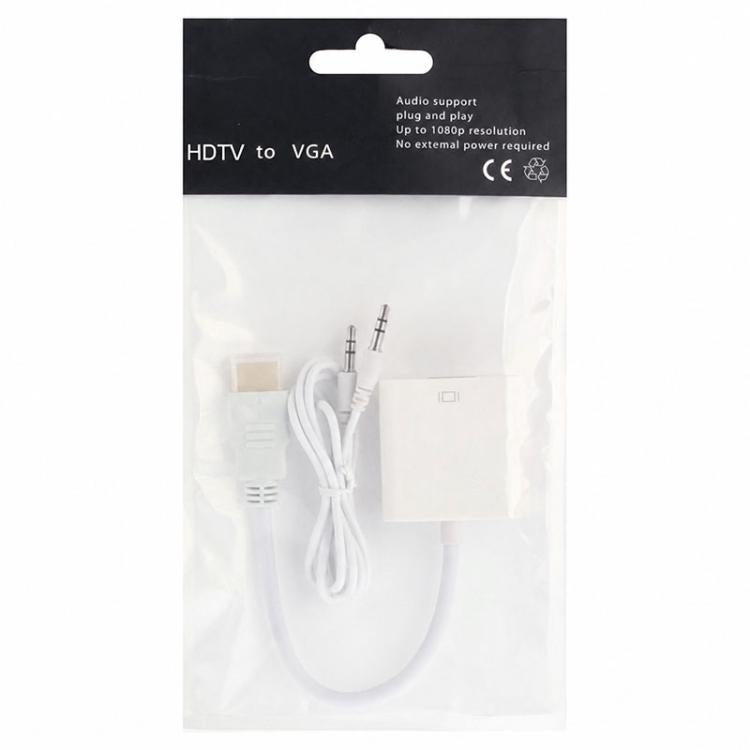 Cabo HDMI para VGA + Saída de Áudio Full HD 1080P 24cm para Computador / DVD / Receptor Digital / Portátil / Telemóvel / Media Player, Comprimento: 24cm (Branco)