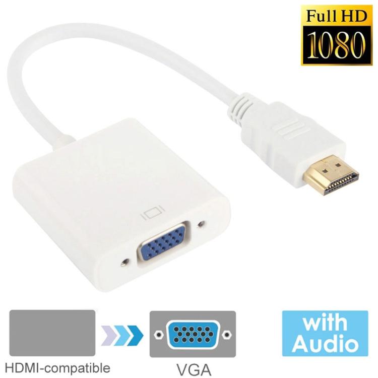 Cabo HDMI para VGA + Saída de Áudio Full HD 1080P 24cm para Computador / DVD / Receptor Digital / Portátil / Telemóvel / Media Player, Comprimento: 24cm (Branco)